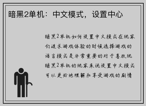 暗黑2单机：中文模式，设置中心