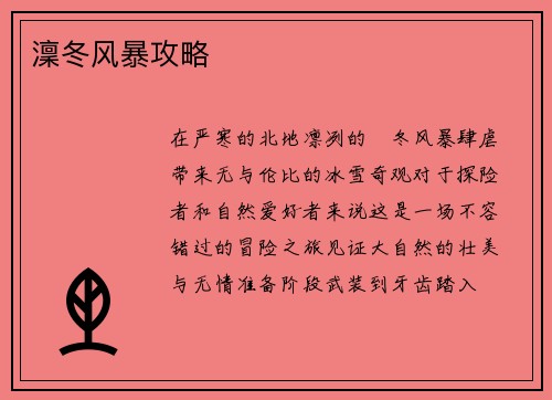 澟冬风暴攻略